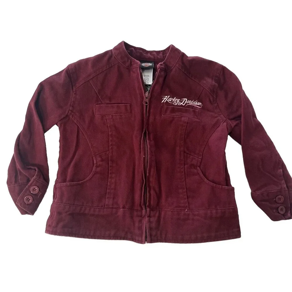 Harley Davidson Kids Girls Maroon Red Full Zip Jacket 3T